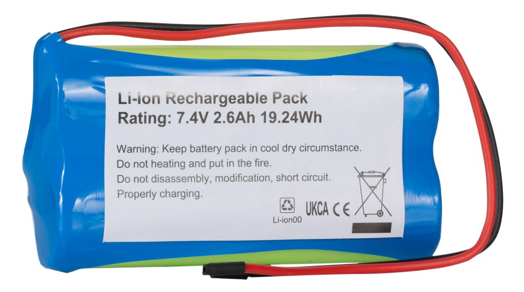 Rechargeable Battery Pack, Li-Ion, 7.4V, 2.6Ah, Wire Lead